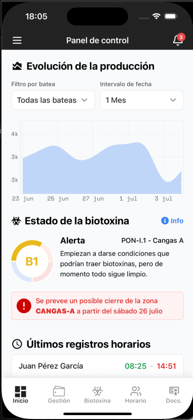 Vista móvil de Gestión facturas y albaranes en Mexilón